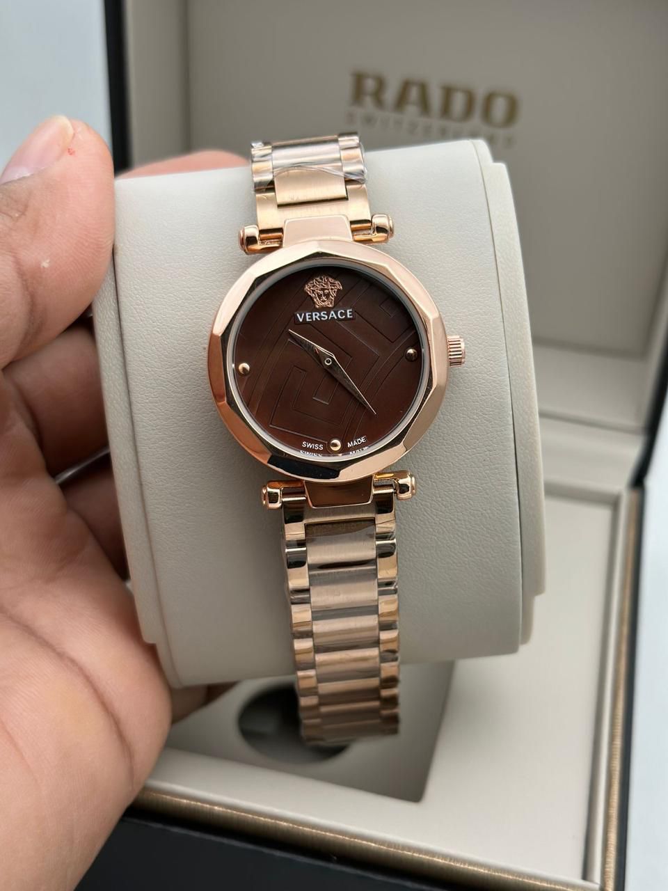 Versace Rose Gold Brown Dial Women's Luxury Watch